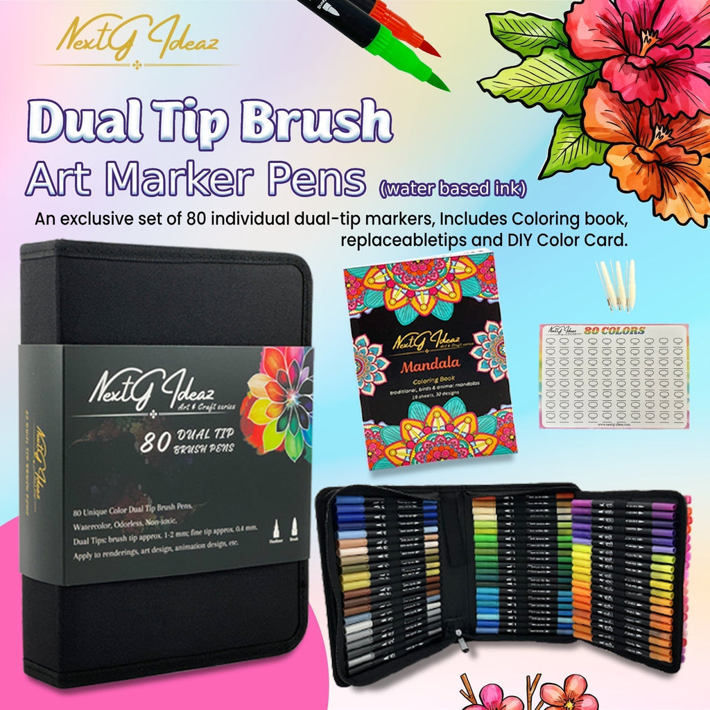 NextG Ideaz Dual Tip Brush Art Marker Pens - 80 Unique Color Pens