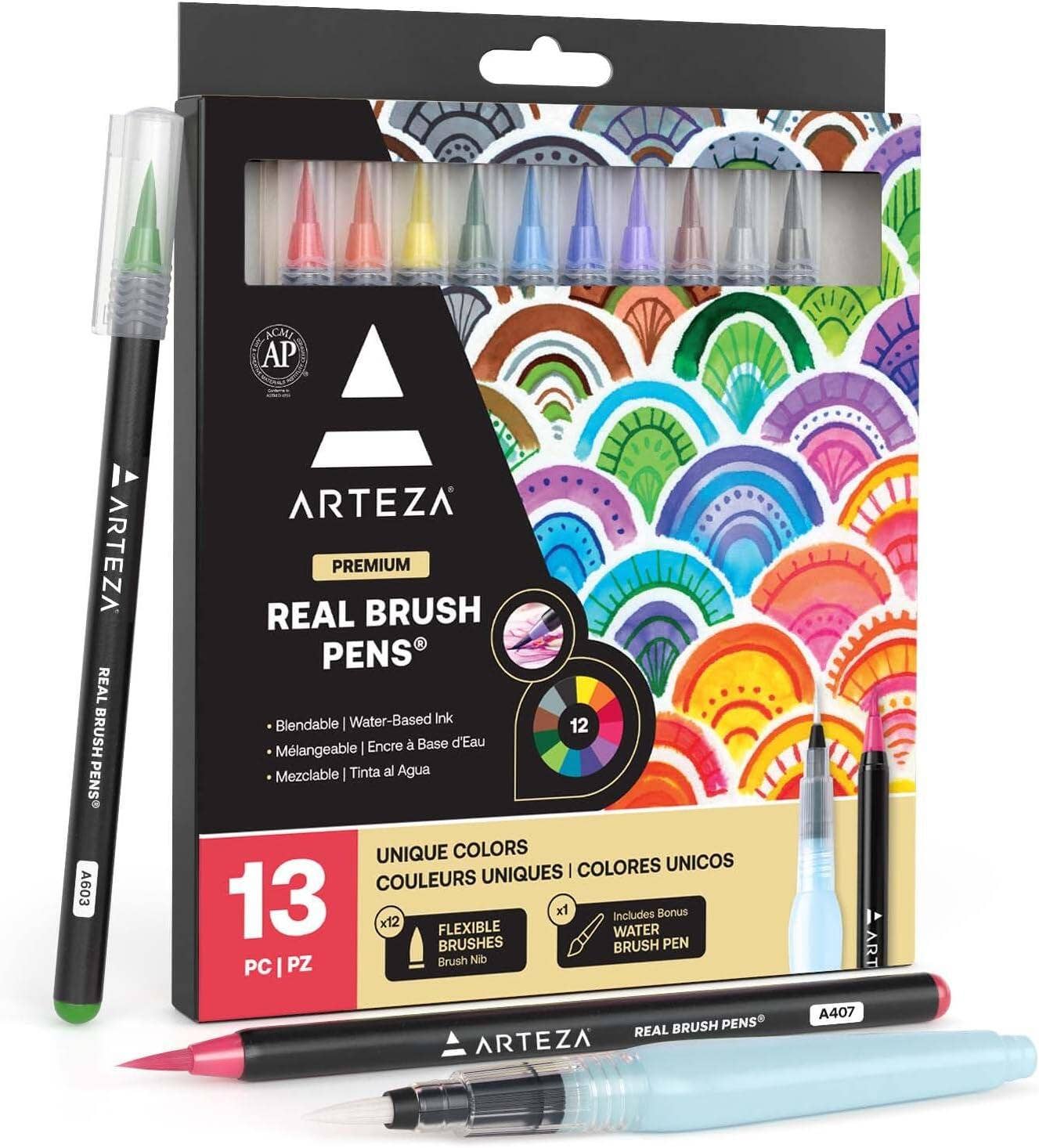 Arteza® Real Brush Pens® Set – 13-Piece Watercolor & Hand Lettering Educational Art Set