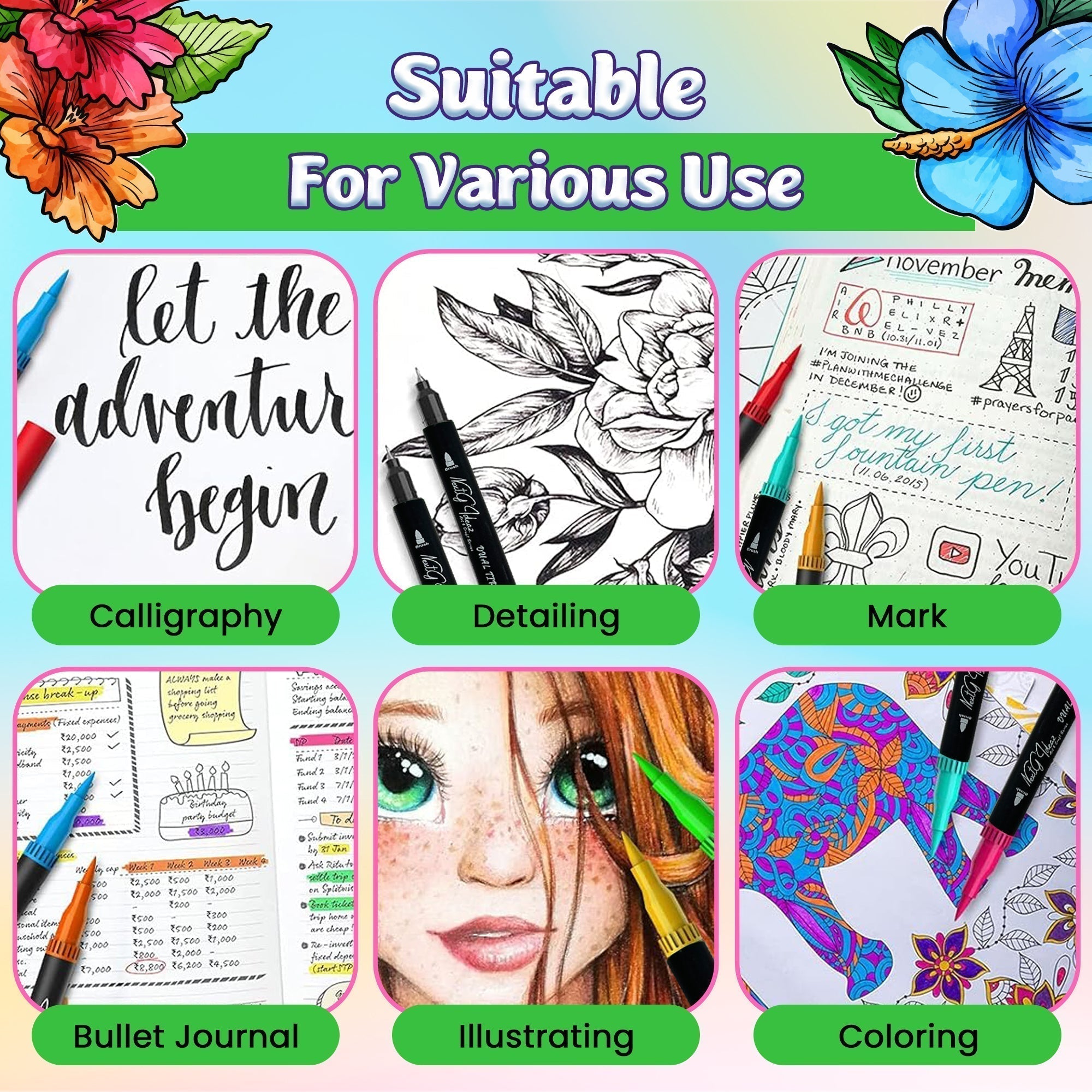 NextG Ideaz Dual Tip Brush Art Marker Pens - 80 Unique Color Pens