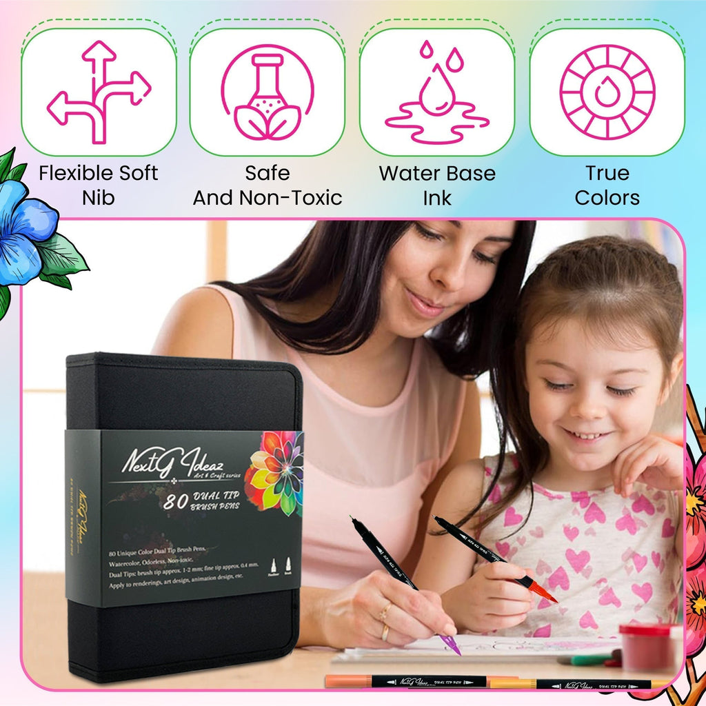 NextG Ideaz Dual Tip Brush Art Marker Pens - 80 Unique Color Pens