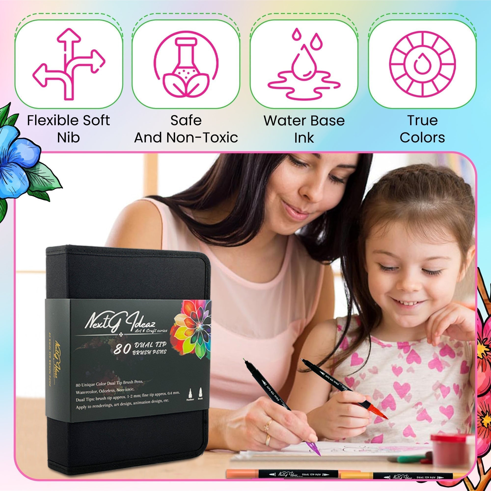 NextG Ideaz Dual Tip Brush Art Marker Pens - 80 Unique Color Pens