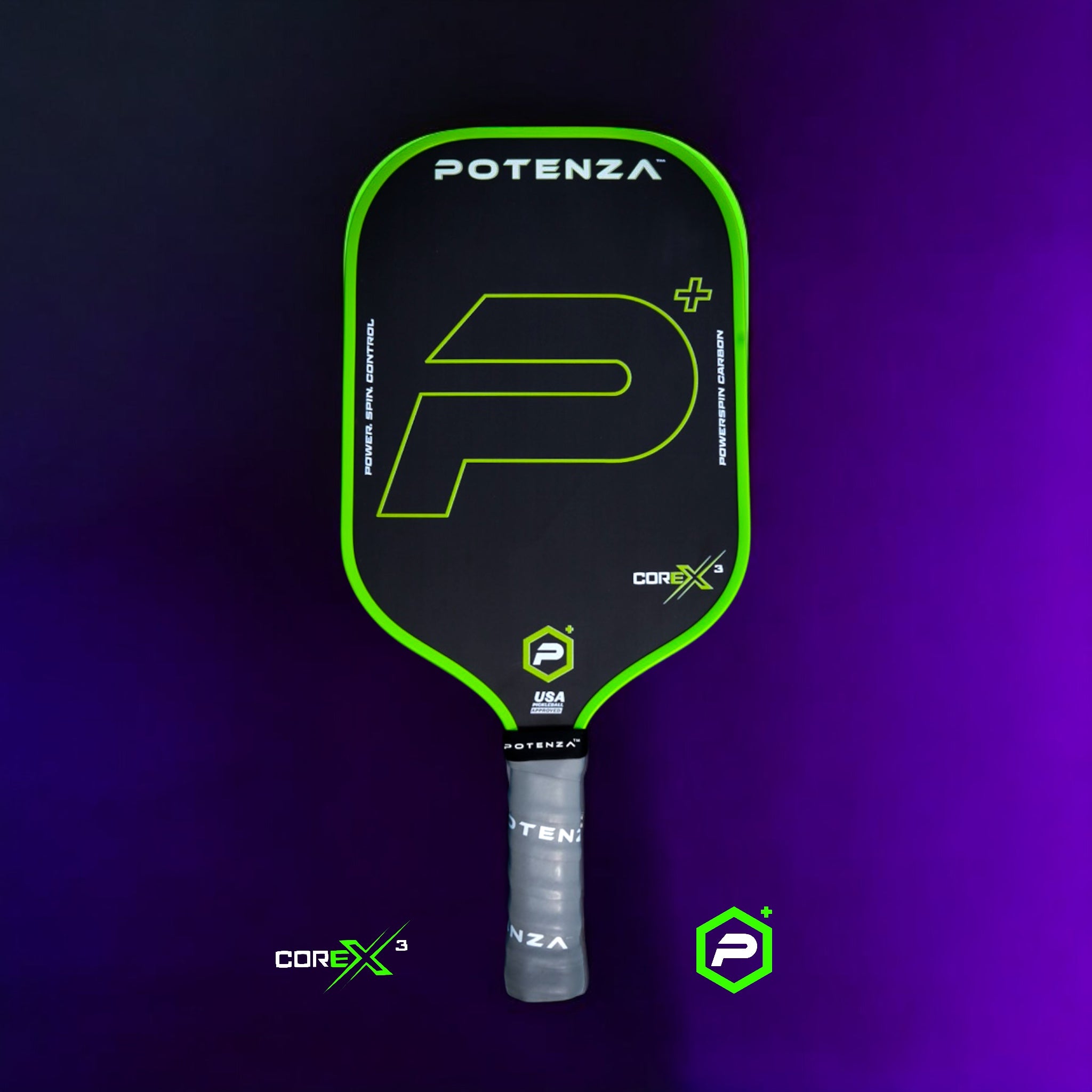 P+ PowerSpin Carbon COREx3 (Neon Green, Elongated Face)
