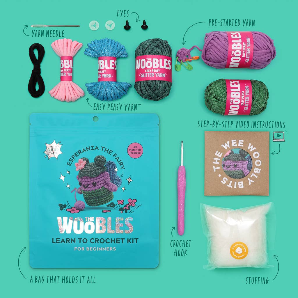 Educational Crochet Learning Kit – Beginner Fiber Arts Skill Development: Woobles Esperanza the Fairy Crochet Kit