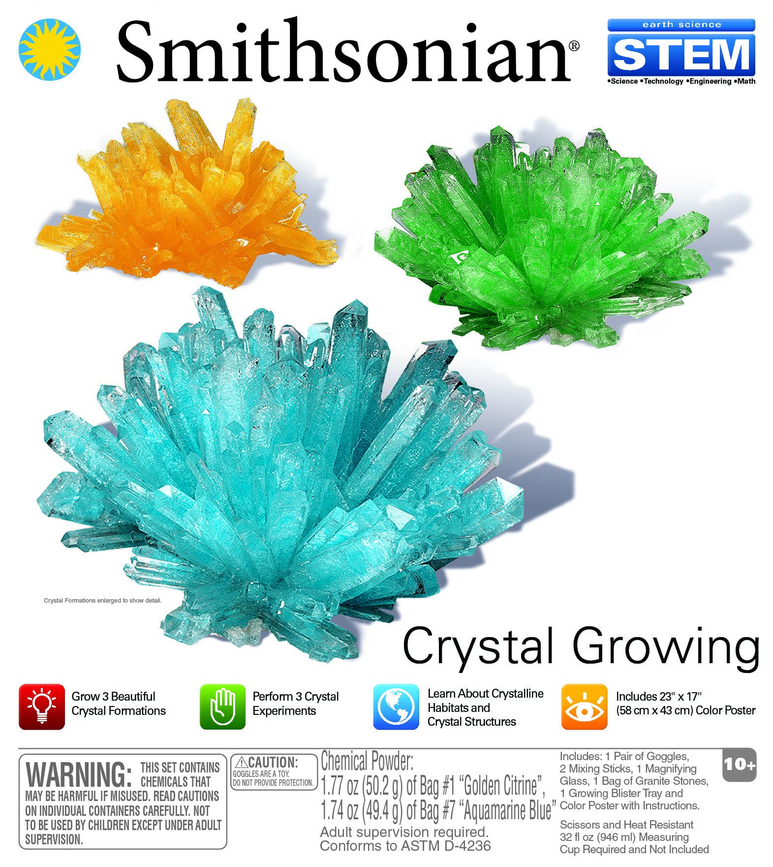 Smithsonian Crystal Growth Science Kit – STEM Learning Set for Chemistry, Crystallization, and Mineral Formation