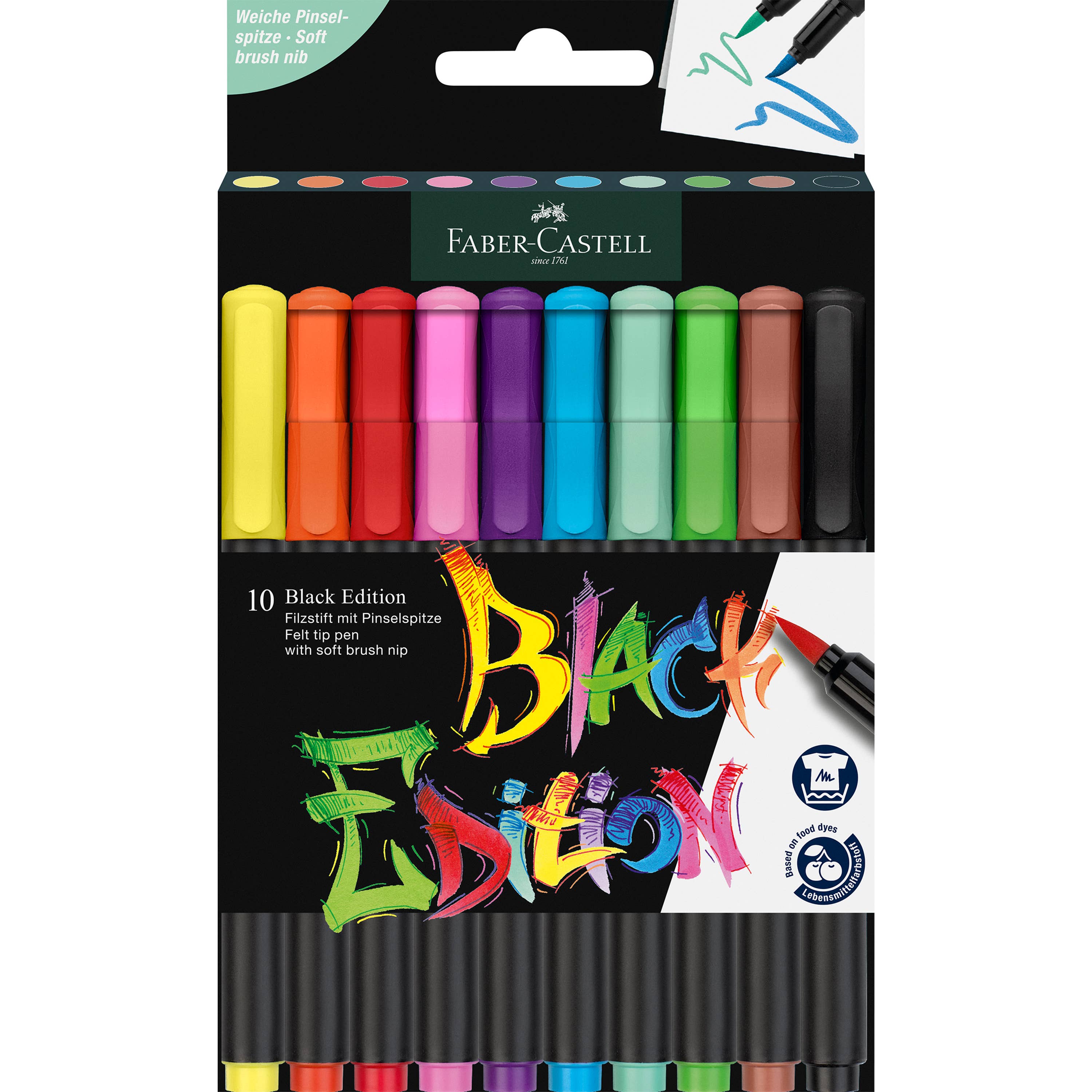 Black Edition Felt Tip Brush Pens Markers 10 Ct Box
