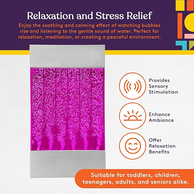 Special Supplies LED Bubble Wall with Colorful Fountain Tubes For Office, Classroom, or Home Decor, Adjustable RGB Lights with Remote