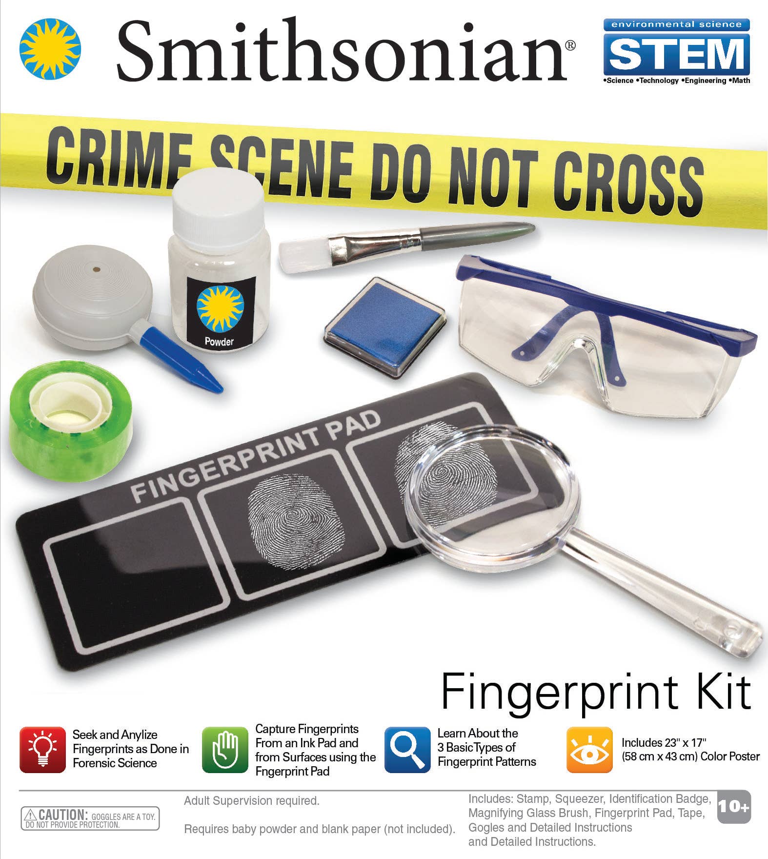 Smithsonian Fingerprint Kit: Forensic Science Investigation Kit – Fingerprint Analysis and Identification STEM Learning Activity (Observation & Data Comparison Skills)