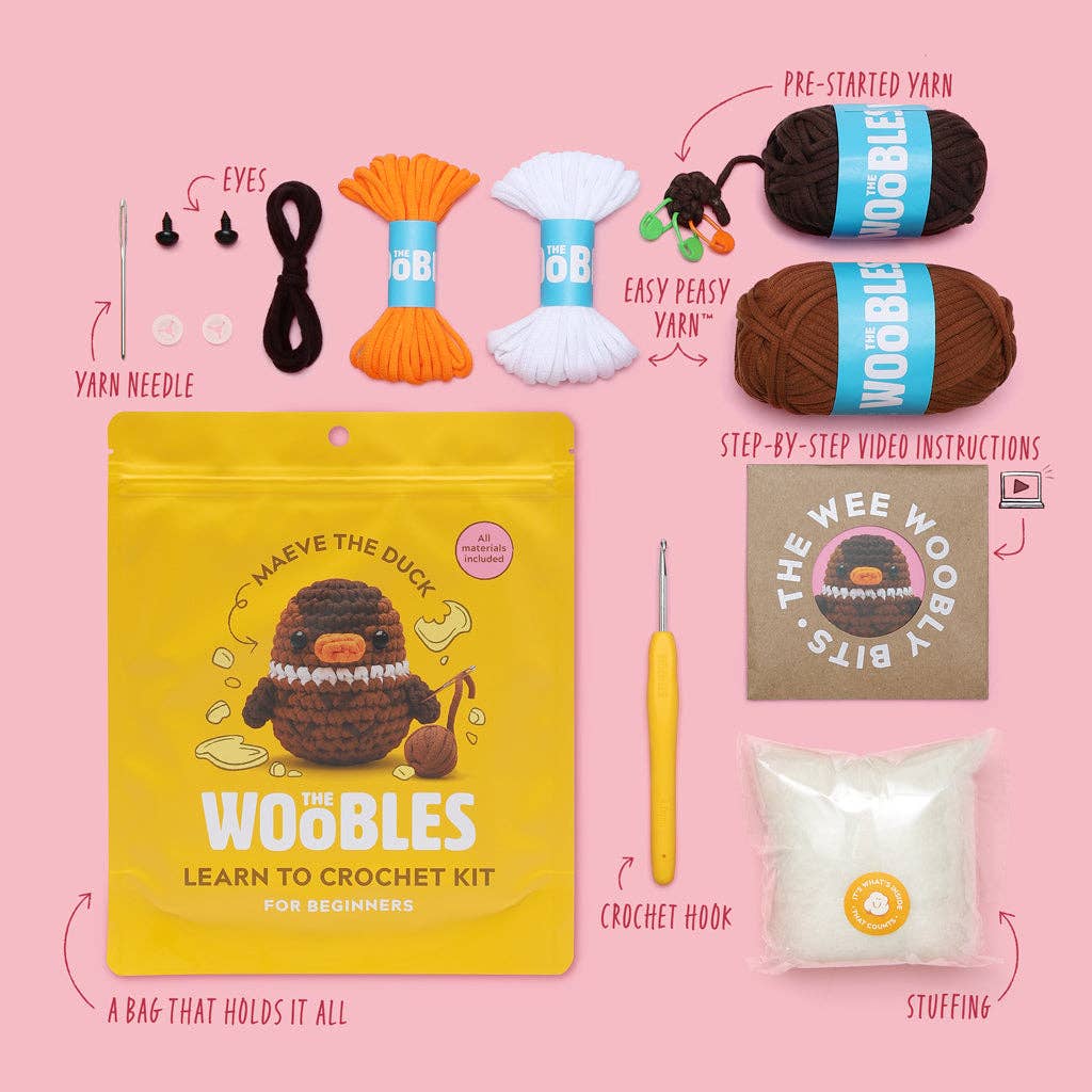 Educational Crochet Learning Kit – Beginner Fiber Arts Skill Development: Woobles Maeve the Duck Crochet Kit