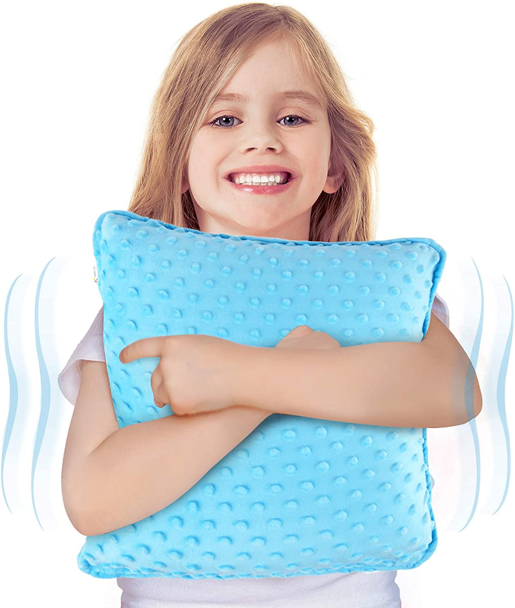 Sensory Vibrating Pillow – Pressure-Activated Calming Support for Kids & Adults, 12” Plush with Textured Bumps, 3 Vibration Modes, Music & Voice Recording (Blue)