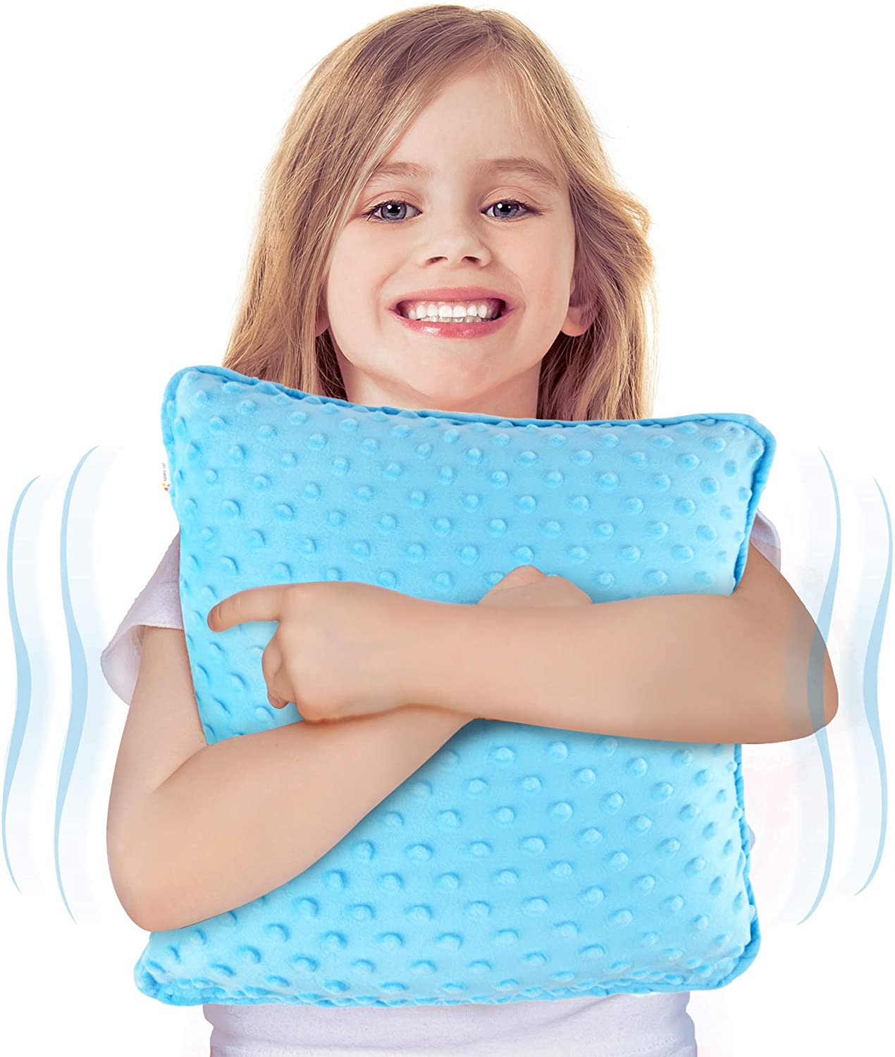 Sensory Vibrating Pillow – Pressure-Activated Calming Support for Kids & Adults, 12” Plush with Textured Bumps, 3 Vibration Modes, Music & Voice Recording (Blue)