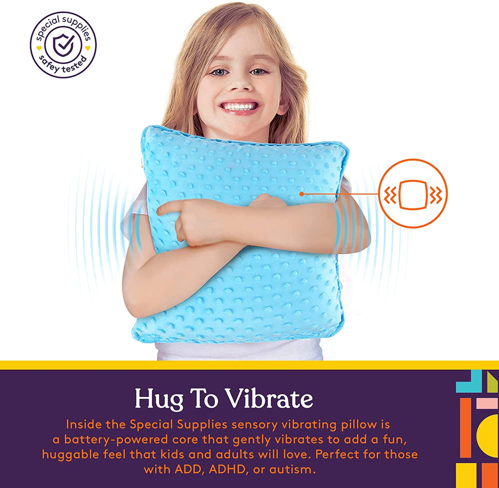 Sensory Vibrating Pillow – Pressure-Activated Calming Support for Kids & Adults, 12” Plush with Textured Bumps, 3 Vibration Modes, Music & Voice Recording (Blue)