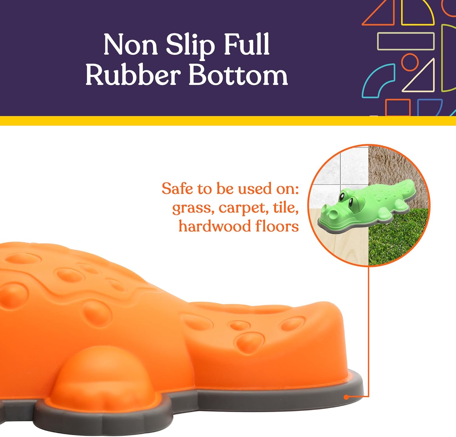 Alligator Stepping Stones for Kids Indoor and Outdoor Balance Blocks Promote Coordination, Balance, Strength Child Safe Rubber, Non-Slip Edging (Multi-Color, 6)
