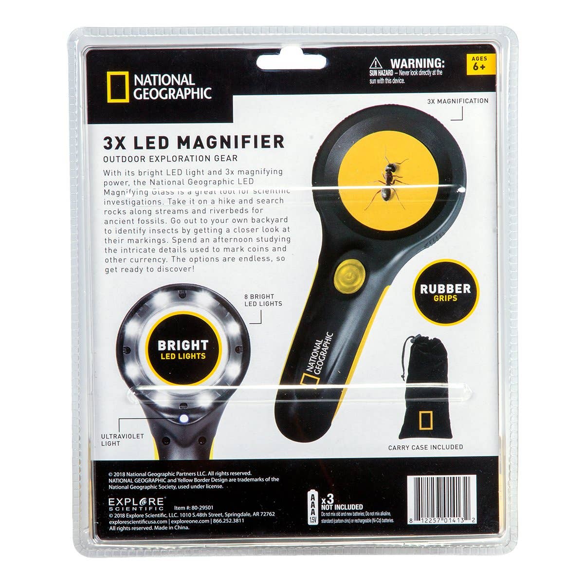 National Geographic® LED 3x Magnifying Glass – Scientific Field Investigation & Observation Tool