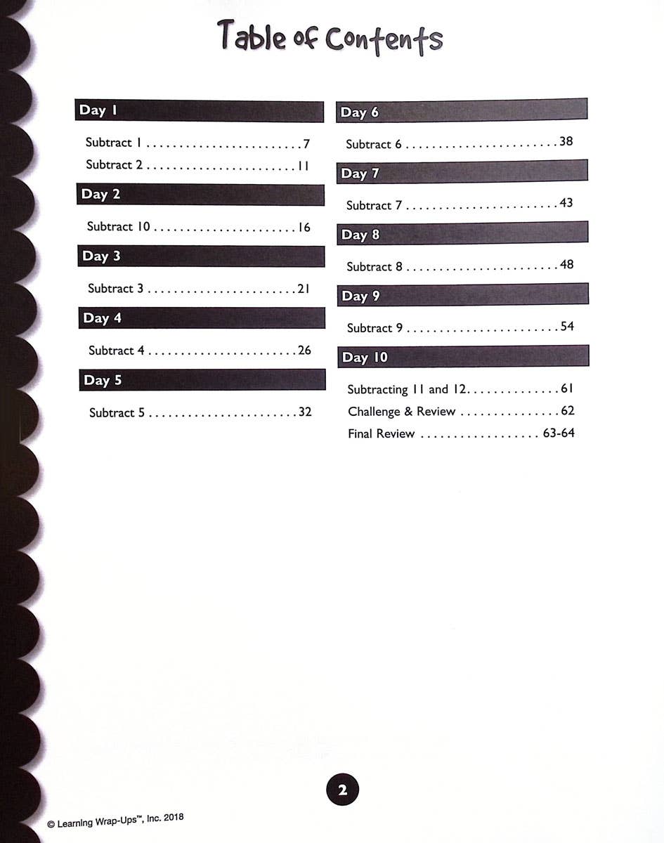 Learning Wrap-ups: 10 Days to Subtraction Mastery