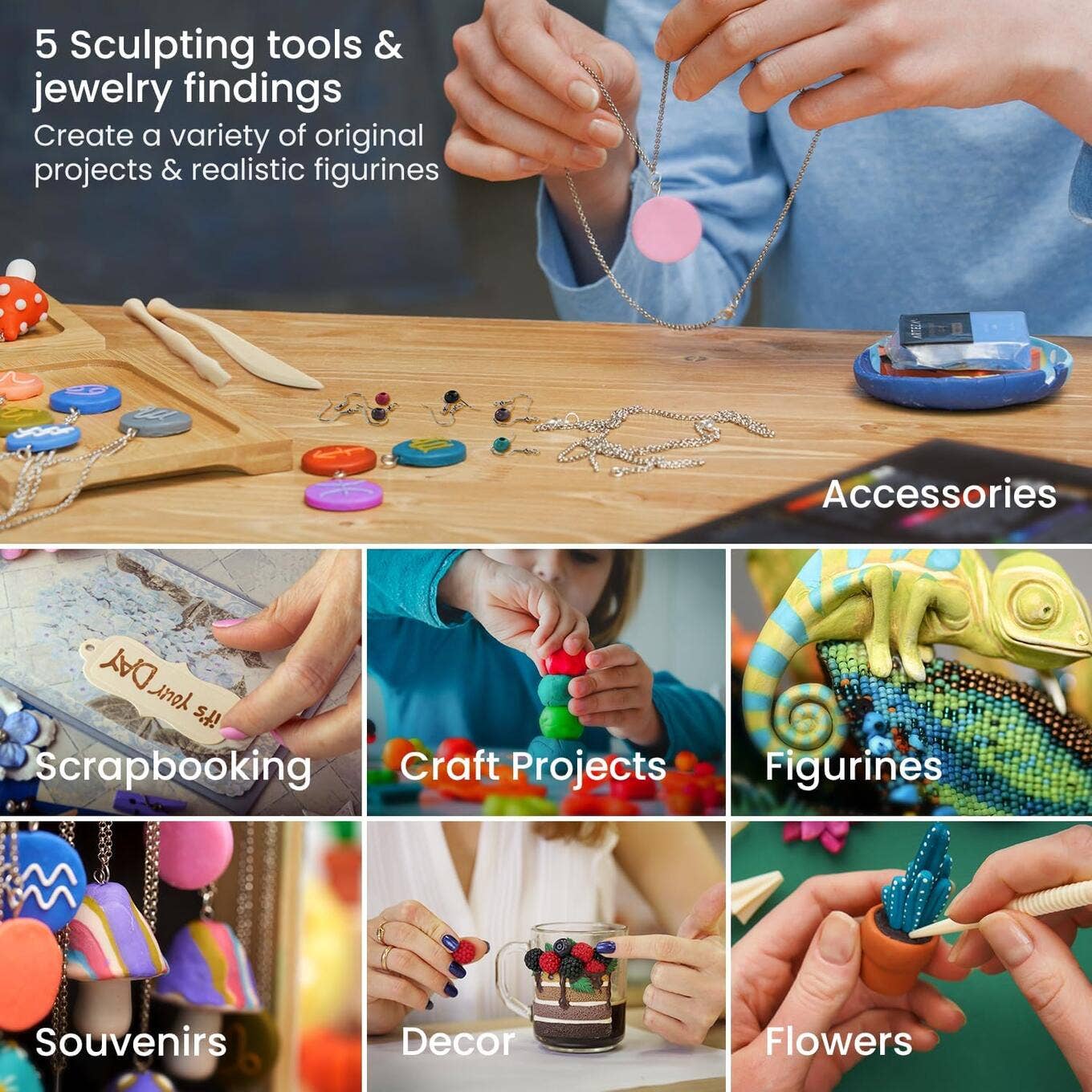 Educational Polymer Clay Art & Sculpture Kit – Color Theory, 3D Design & Creative Skill Development (Arteza® Oven Bake Clay, Tools & Accessories Set – 42 Colors)