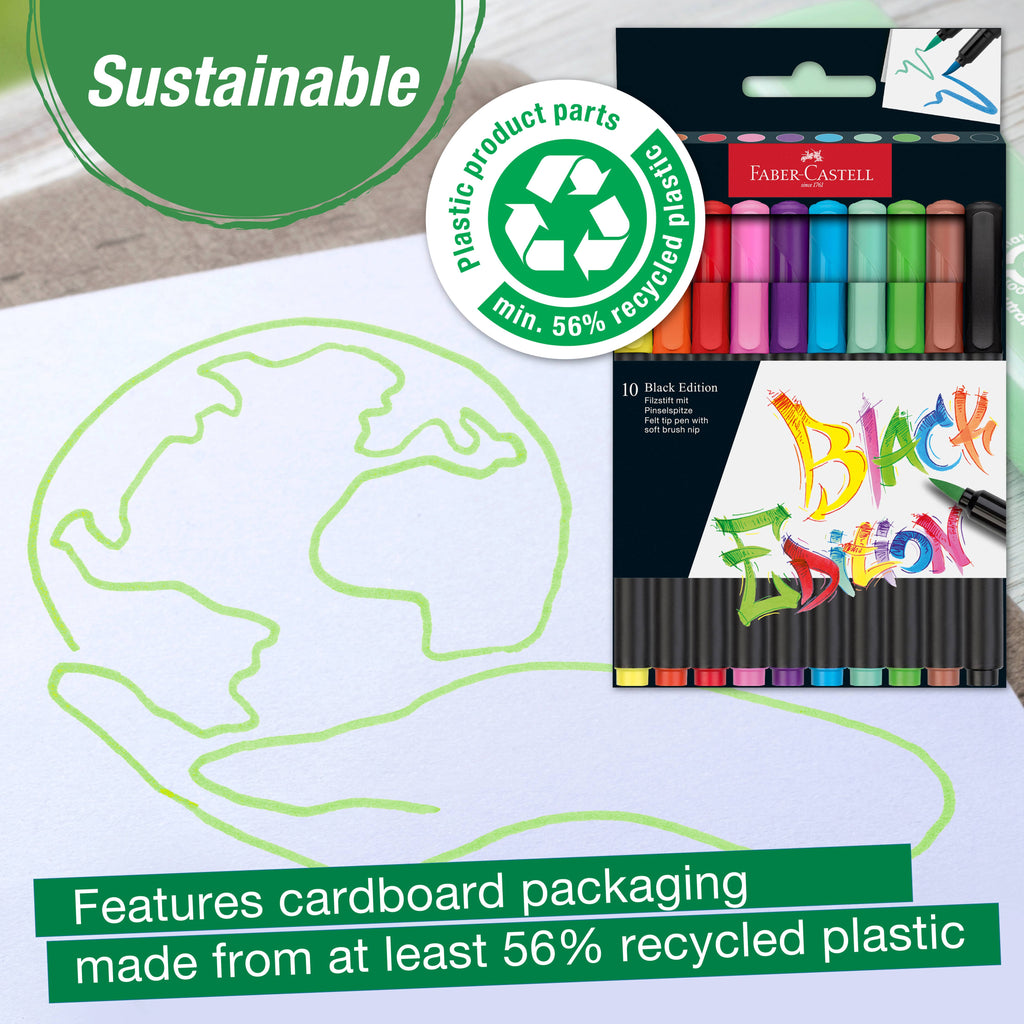 Black Edition Felt Tip Brush Pens Markers 10 Ct Box