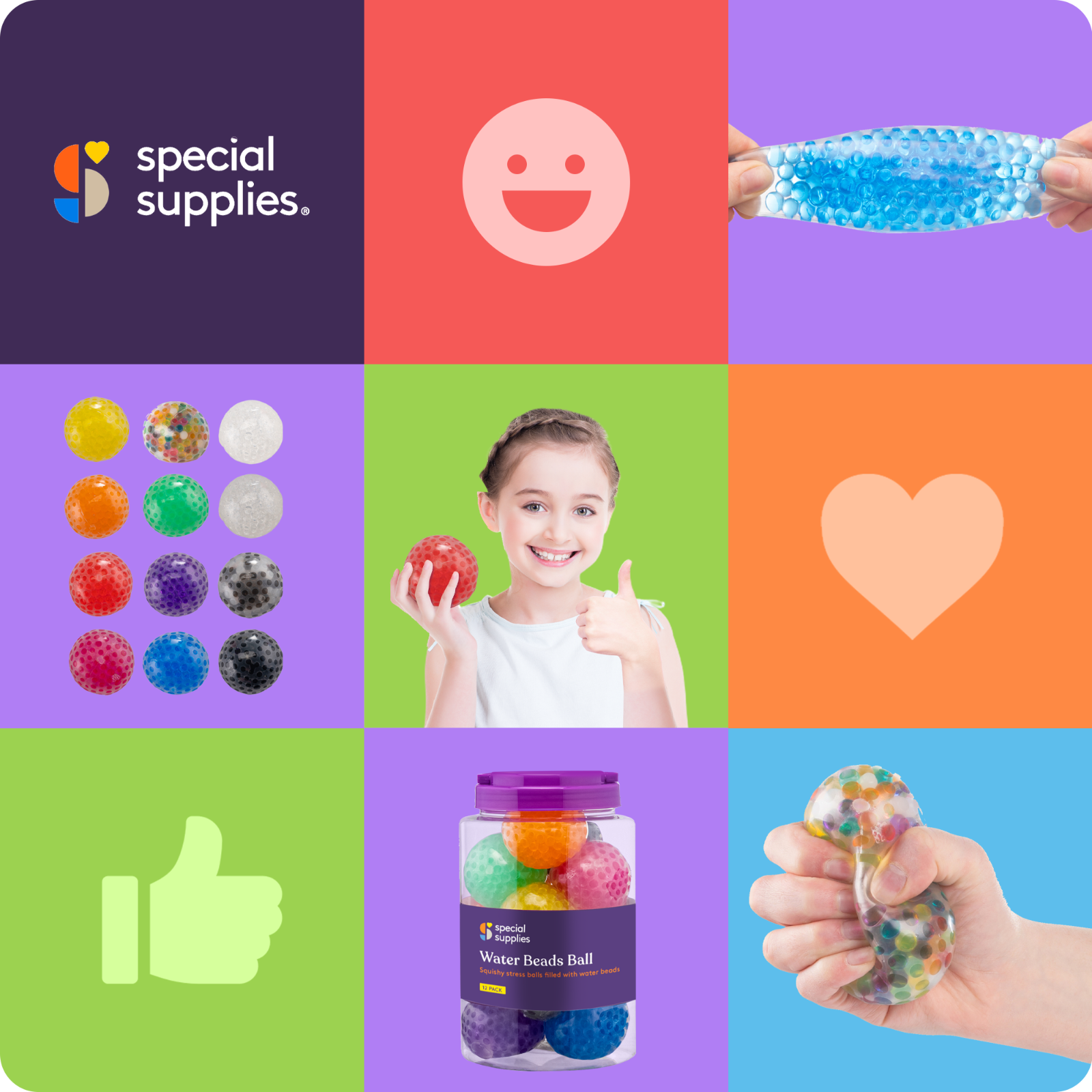 Water Beads Stress Ball (Multi- Color): 12 Pack