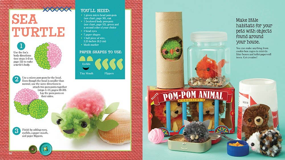 Fiber Arts Craft Kit – Pom-Pom Animal Creation Set for Fine Motor Skills and Creative Learning: Klutz Mini Pom-Pom Pets