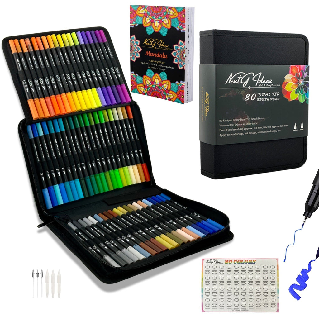NextG Ideaz Dual Tip Brush Art Marker Pens - 80 Unique Color Pens