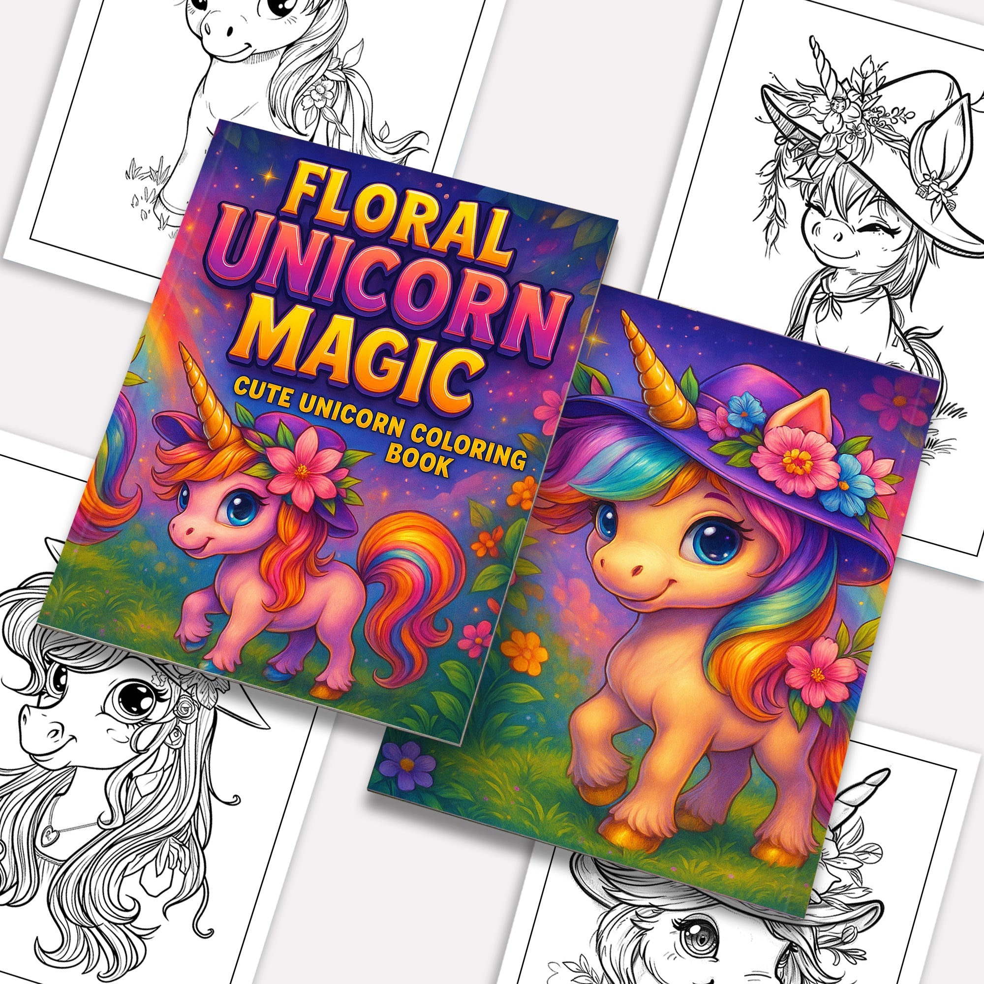 Floral Unicorn Magic Coloring Pages – 48 Pages – Adorable Flower Unicorn Designs – For Kids