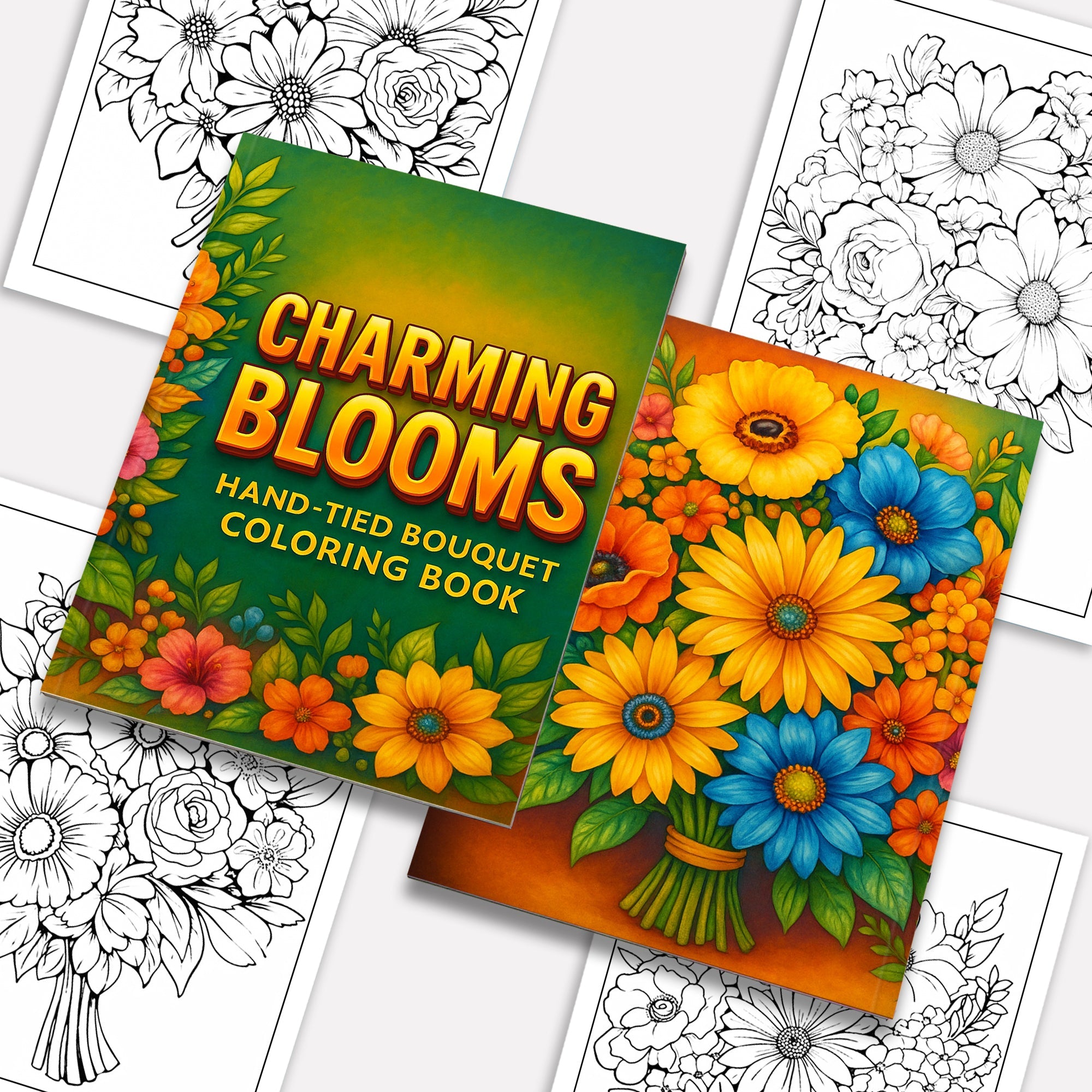 Charming Blooms Coloring Pages – 48 Pages – Flower Bunches, Leaves and Petals, Nature Art – For Adults