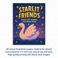 Starlit Friends Coloring Pages – 48 Pages – Cute Night Animals – For Kids