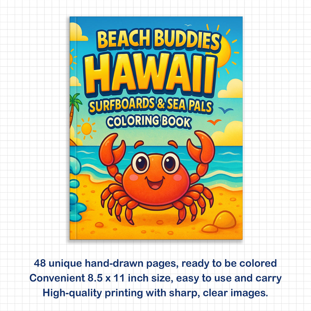 Beach Buddies Hawaii Coloring Pages – 48 Kawaii Surf & Sea Creatures – For Kids