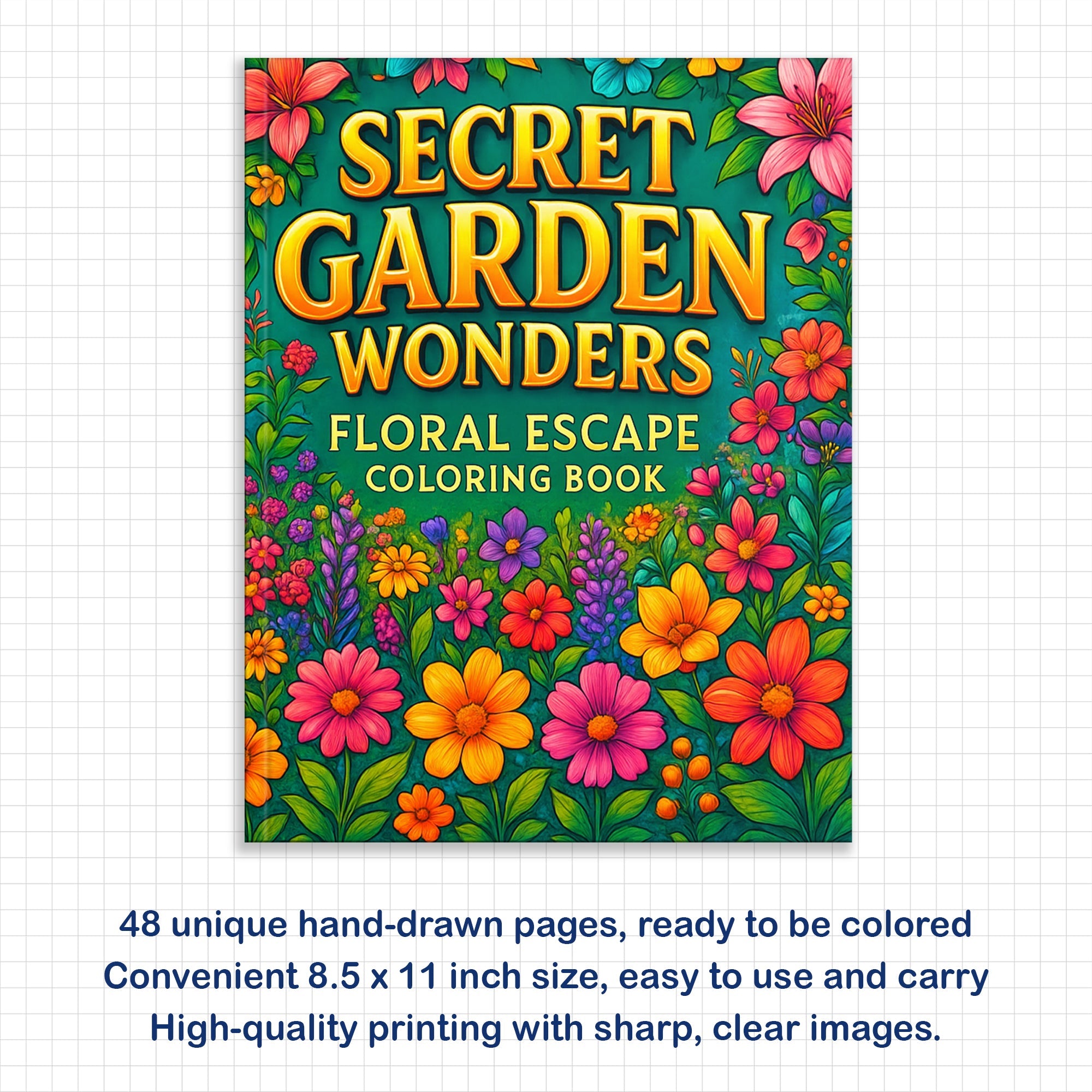 Secret Garden Wonders Coloring Pages – 48 Pages – Beautiful Floral Escape Scenes – For Adults