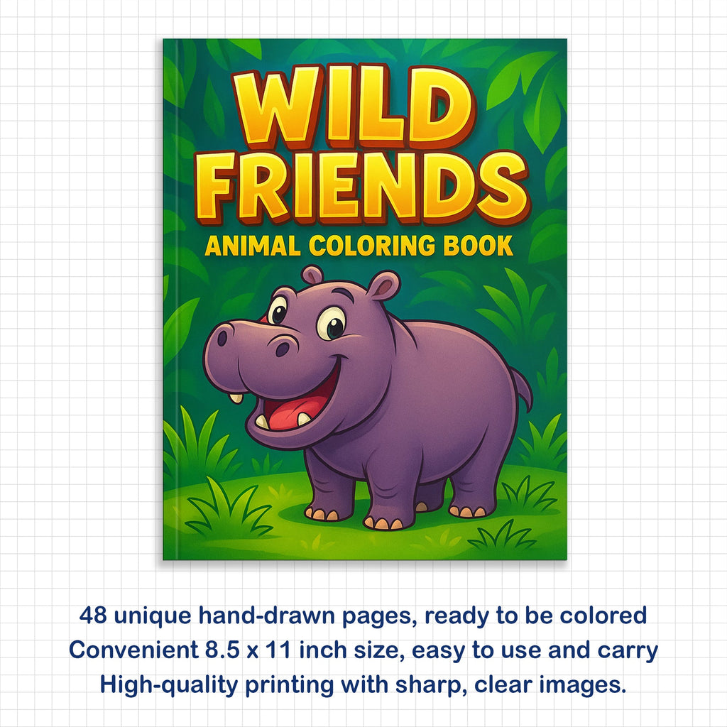 Wild Friends Coloring Pages – 48 Pages – Fun Animal Designs – For Kids
