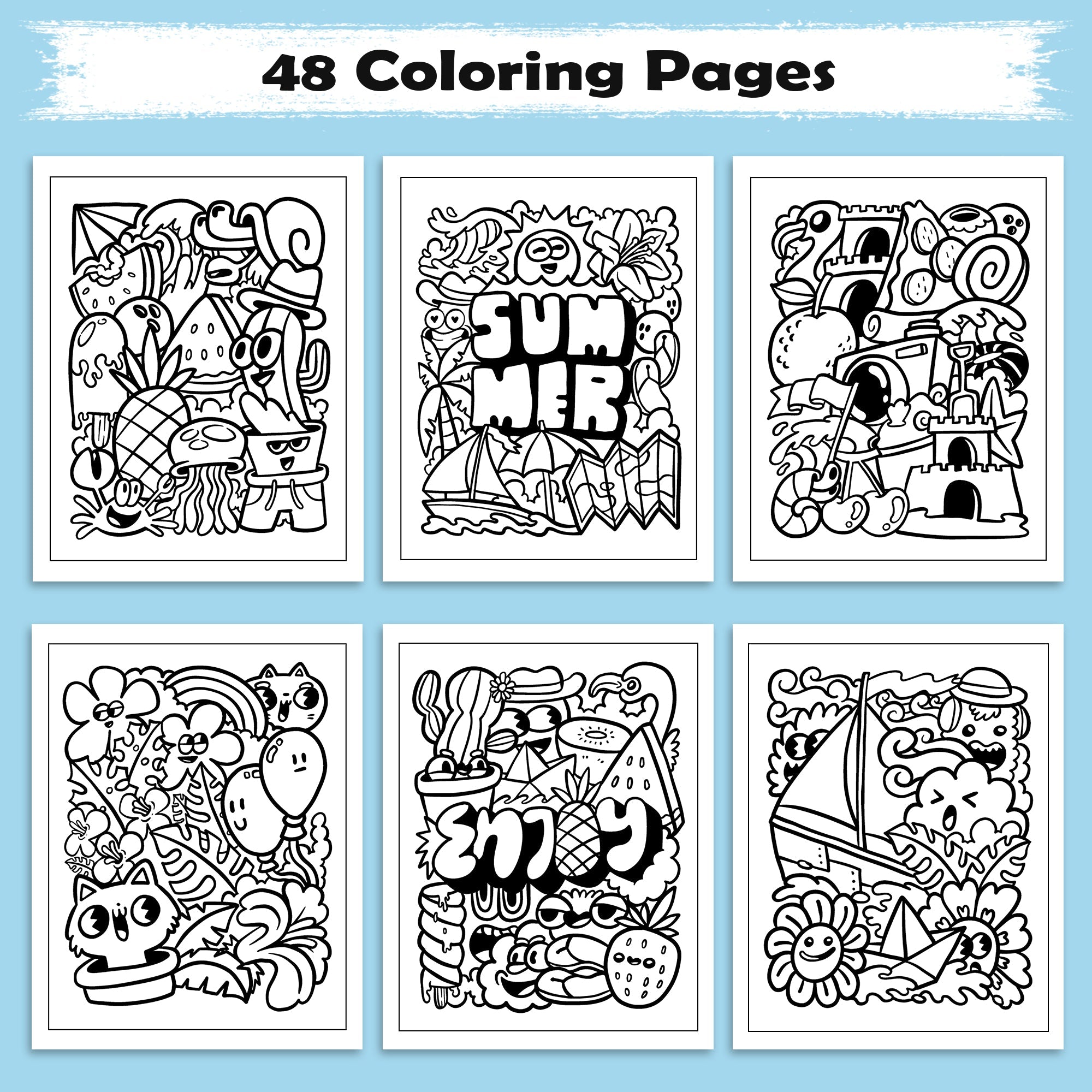 Aloha Doodle Days – Hawaii Coloring Pages – 48 Summer Vacation Scenes – For Kids