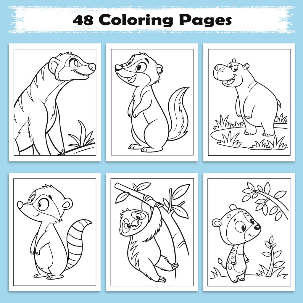 Wild Friends Coloring Pages – 48 Pages – Fun Animal Designs – For Kids