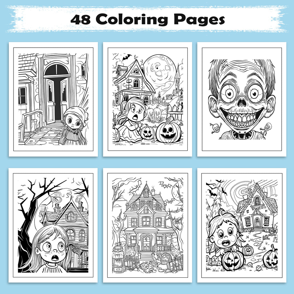 Fright Night – Haunted Mansion Coloring Pages – 48 Scary Houses & Halloween Vibes – For Kids
