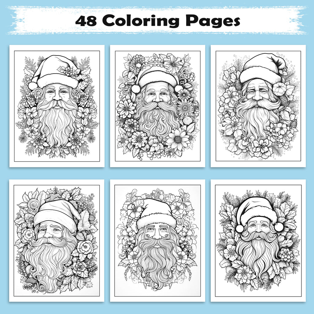 Jolly Santa Garden Coloring Pages – 48 Pages – Christmas Flowers, Santa Art, Holiday Vibes – For Adults