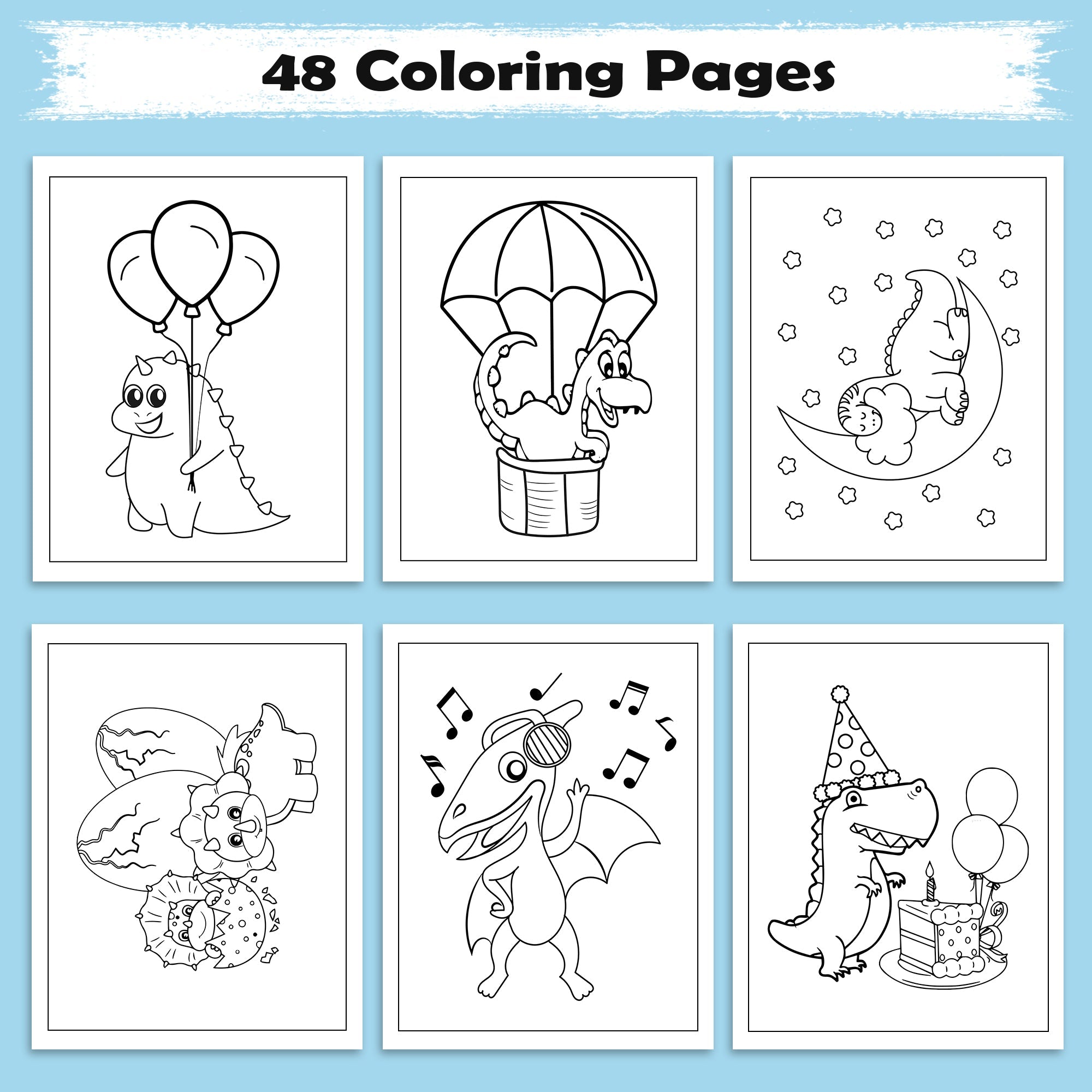 Adorable Dino World – Cute Dinosaur Coloring Pages – 48 Pages – Fun Prehistoric Friends – For Kids
