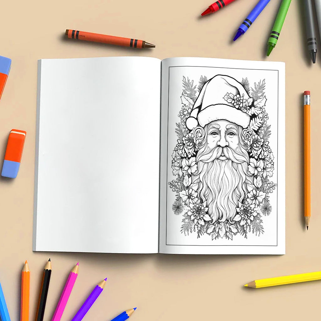 Jolly Santa Garden Coloring Pages – 48 Pages – Christmas Flowers, Santa Art, Holiday Vibes – For Adults