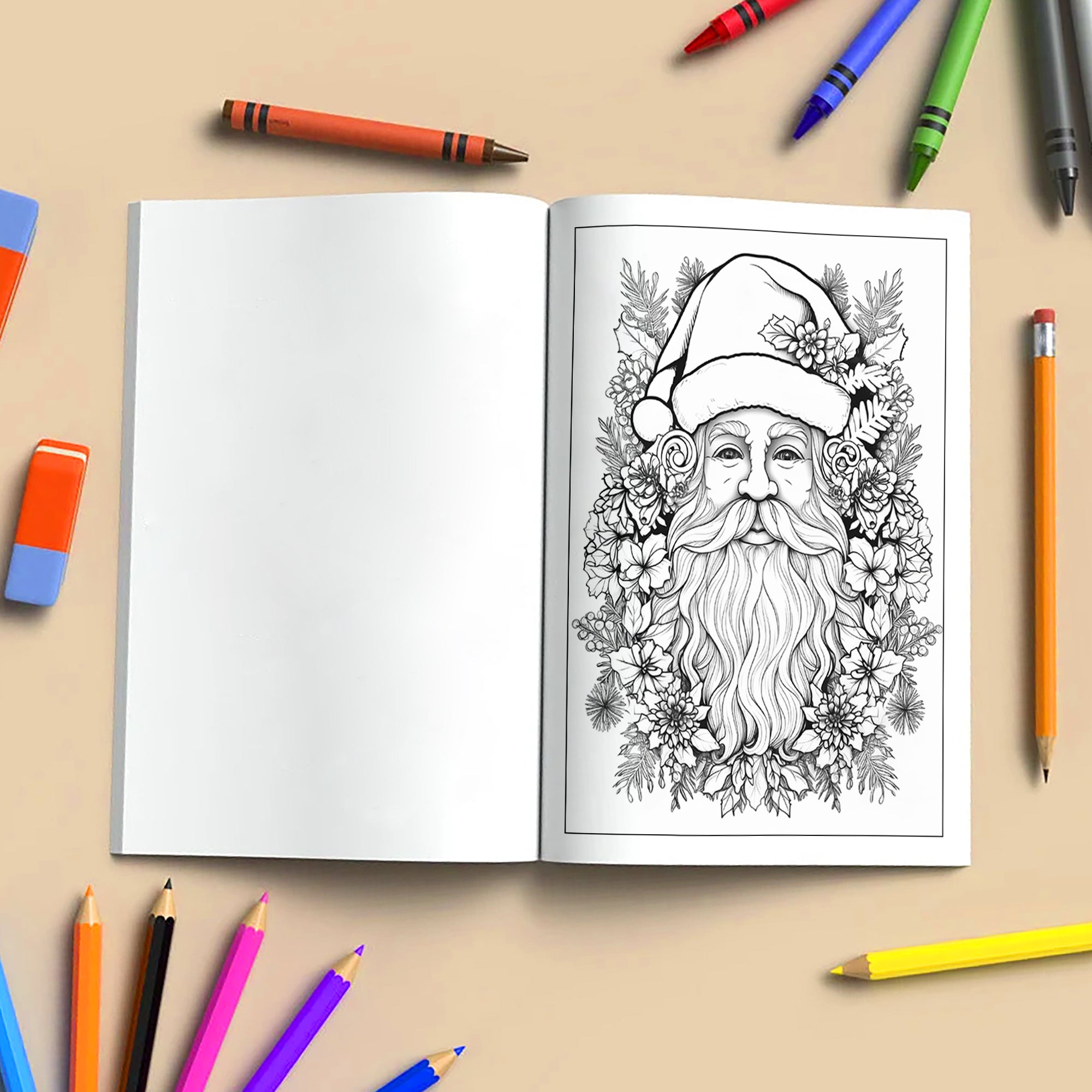 Jolly Santa Garden Coloring Pages – 48 Pages – Christmas Flowers, Santa Art, Holiday Vibes – For Adults