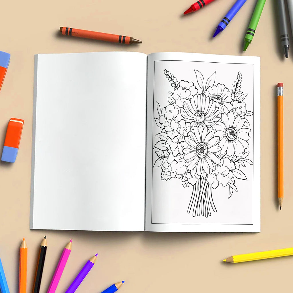 Charming Blooms Coloring Pages – 48 Pages – Flower Bunches, Leaves and Petals, Nature Art – For Adults