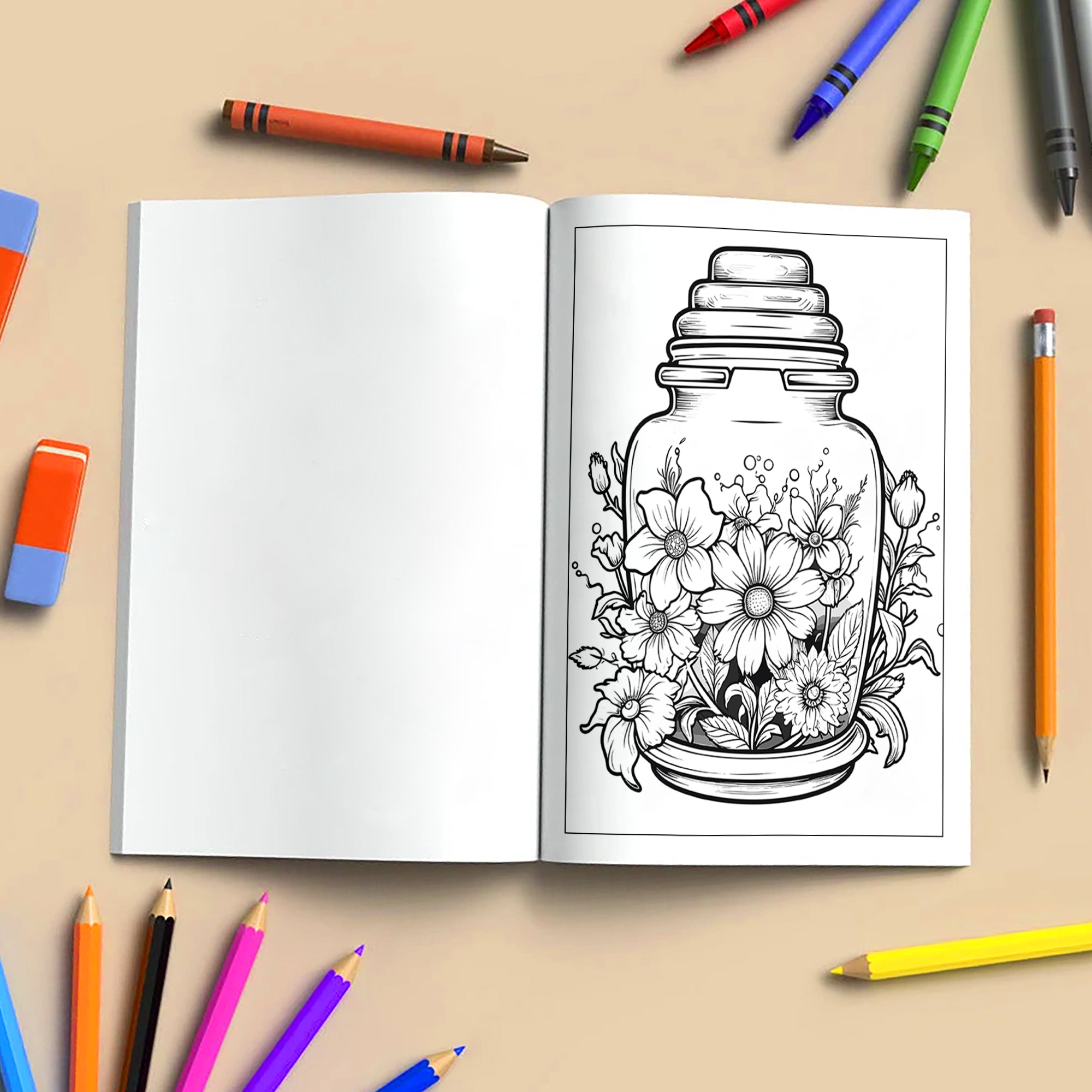 Garden in a Jar Coloring Pages – 48 Pages – Flower Jars, Nature Terrarium Scenes – For Adults