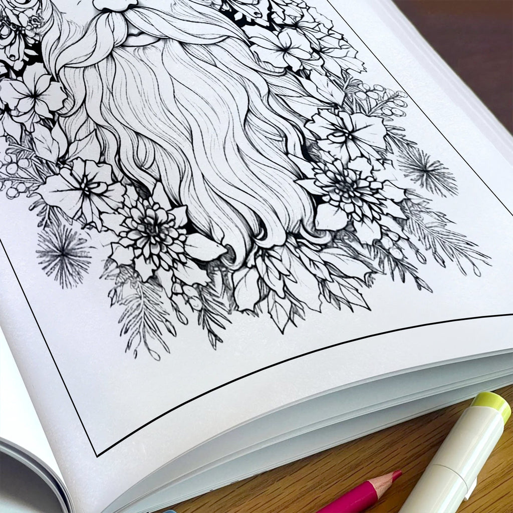 Jolly Santa Garden Coloring Pages – 48 Pages – Christmas Flowers, Santa Art, Holiday Vibes – For Adults