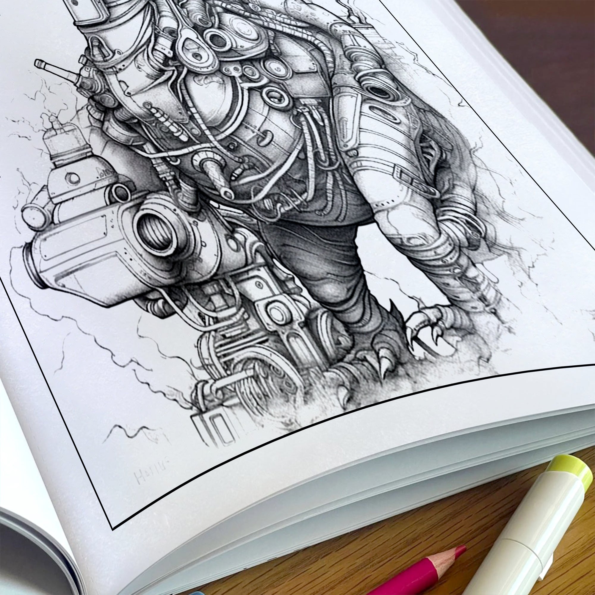 Steampunk Dinosaurs – Mechanical Dino Adventure Coloring Pages – 48 Pages – Complex Line Art, For Adults