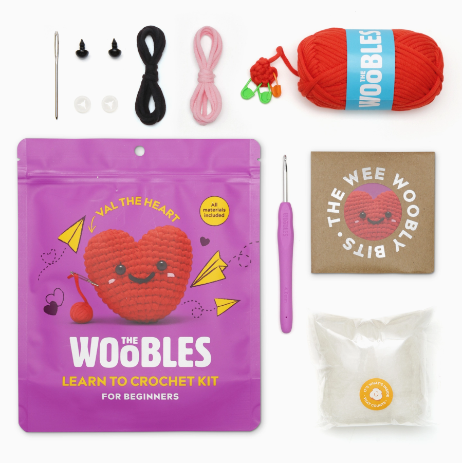 Educational Crochet Learning Kit – Beginner Fiber Arts Skill Development: The Woobles Val the Heart
