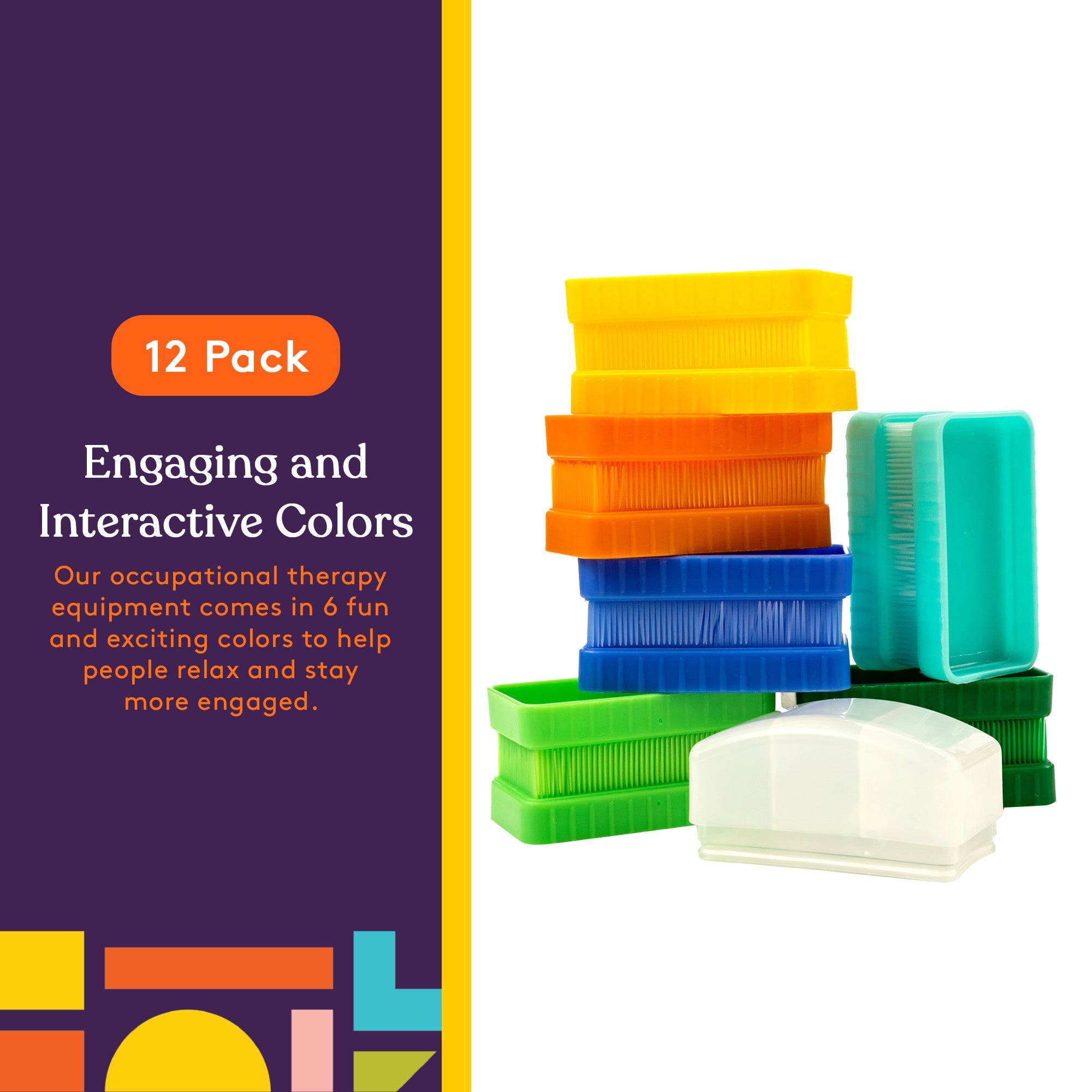 Special Supplies Therapy Brushes Colorful 12-Pack + Removable Handle, Calming Occupational and Sensory Tools with Deep Pressure Massage, Soft Bristles, Stimulates and Calms Kids or Adults, Latex-Free