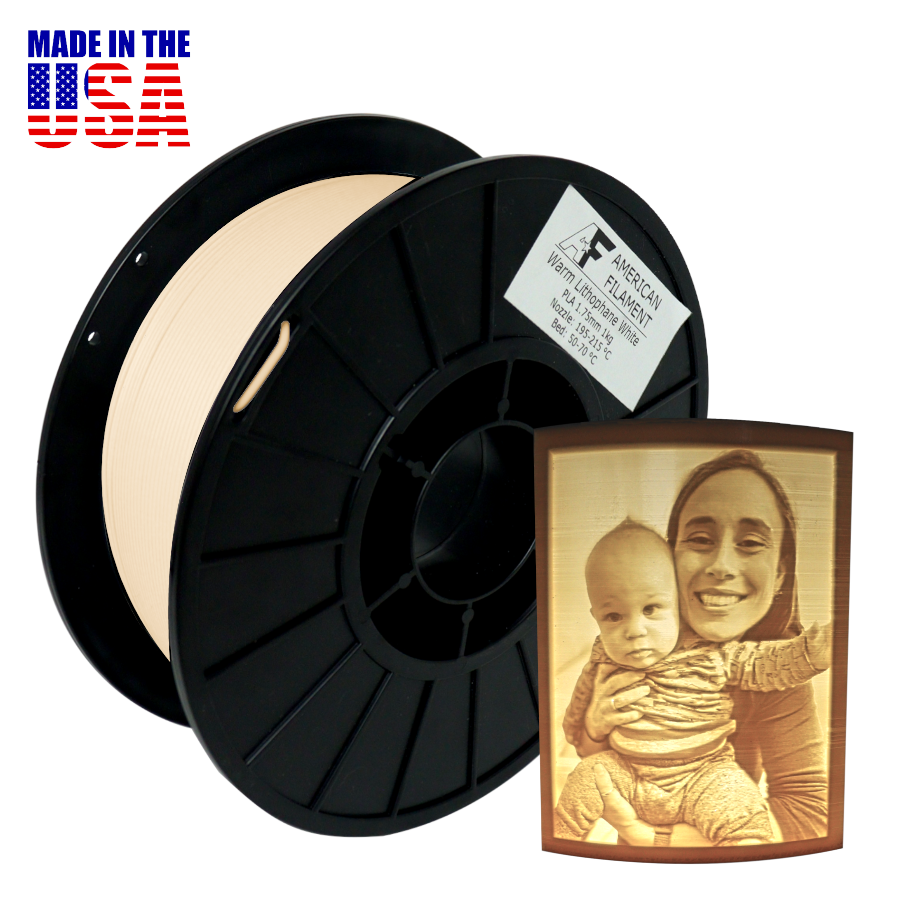 Warm Lithophane White AF 1.75mm PLA Filament - created by Lithophane Maker!