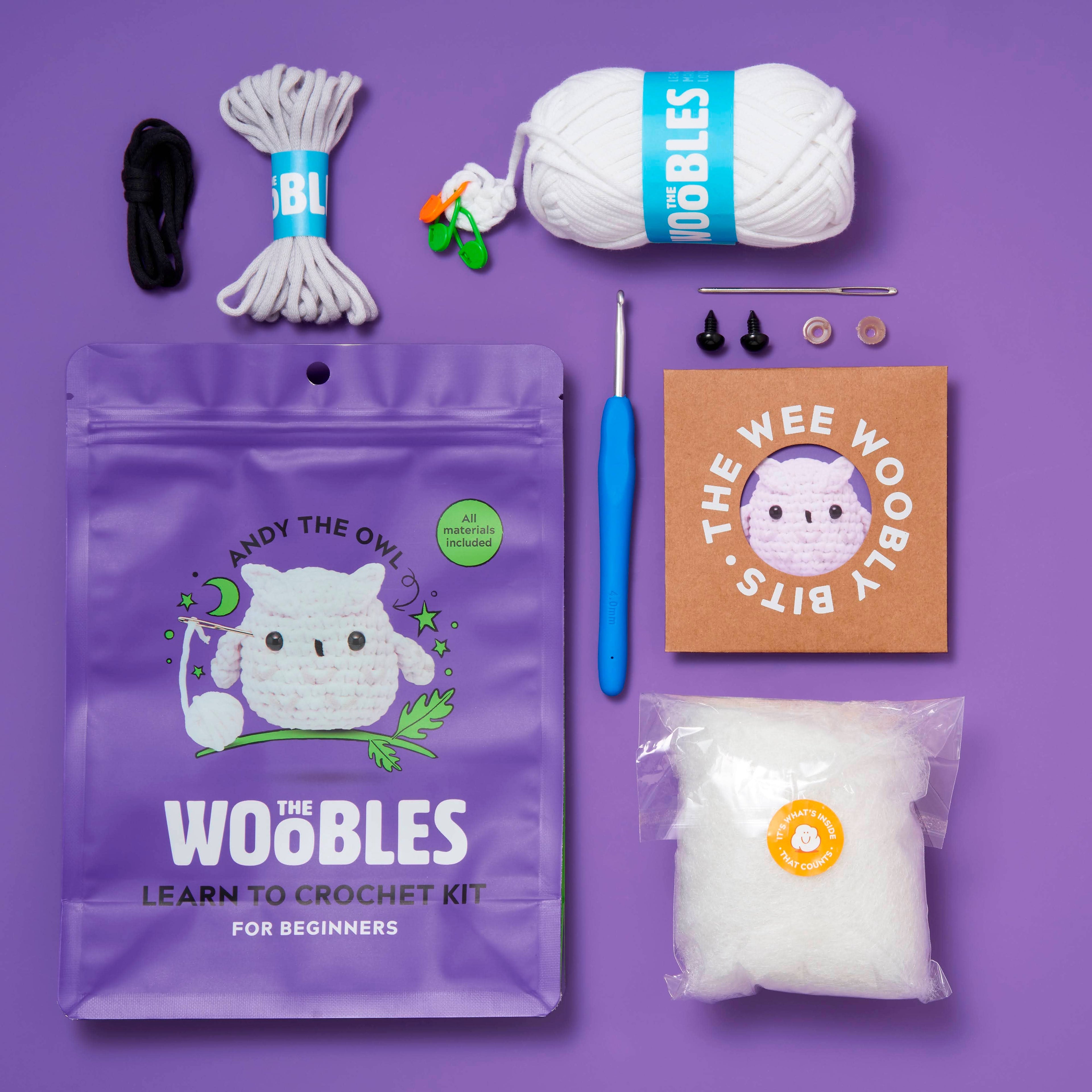 Educational Crochet Learning Kit – Beginner Fiber Arts Skill Development: Woobles Andy the Owl Crochet Kit