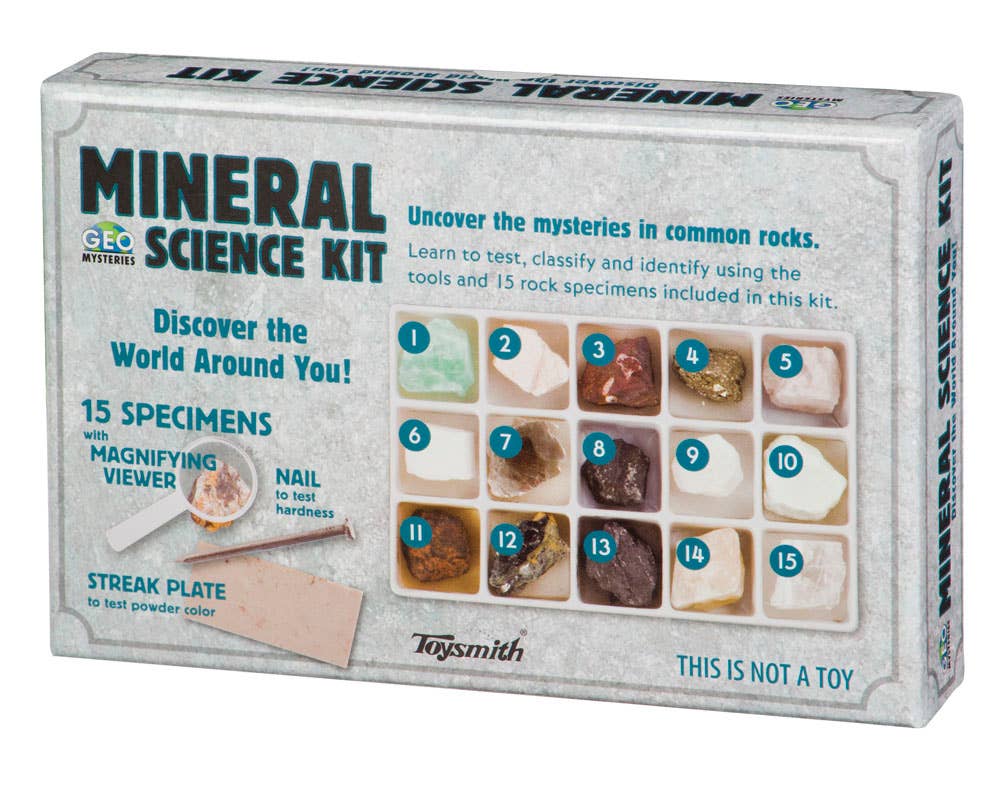 Toysmith Mineral Science Kit: Mineral Identification Science Kit – Geology Learning Set with Rock Specimens, Testing Tools, and Observation Guide (STEM Earth Science Activity)