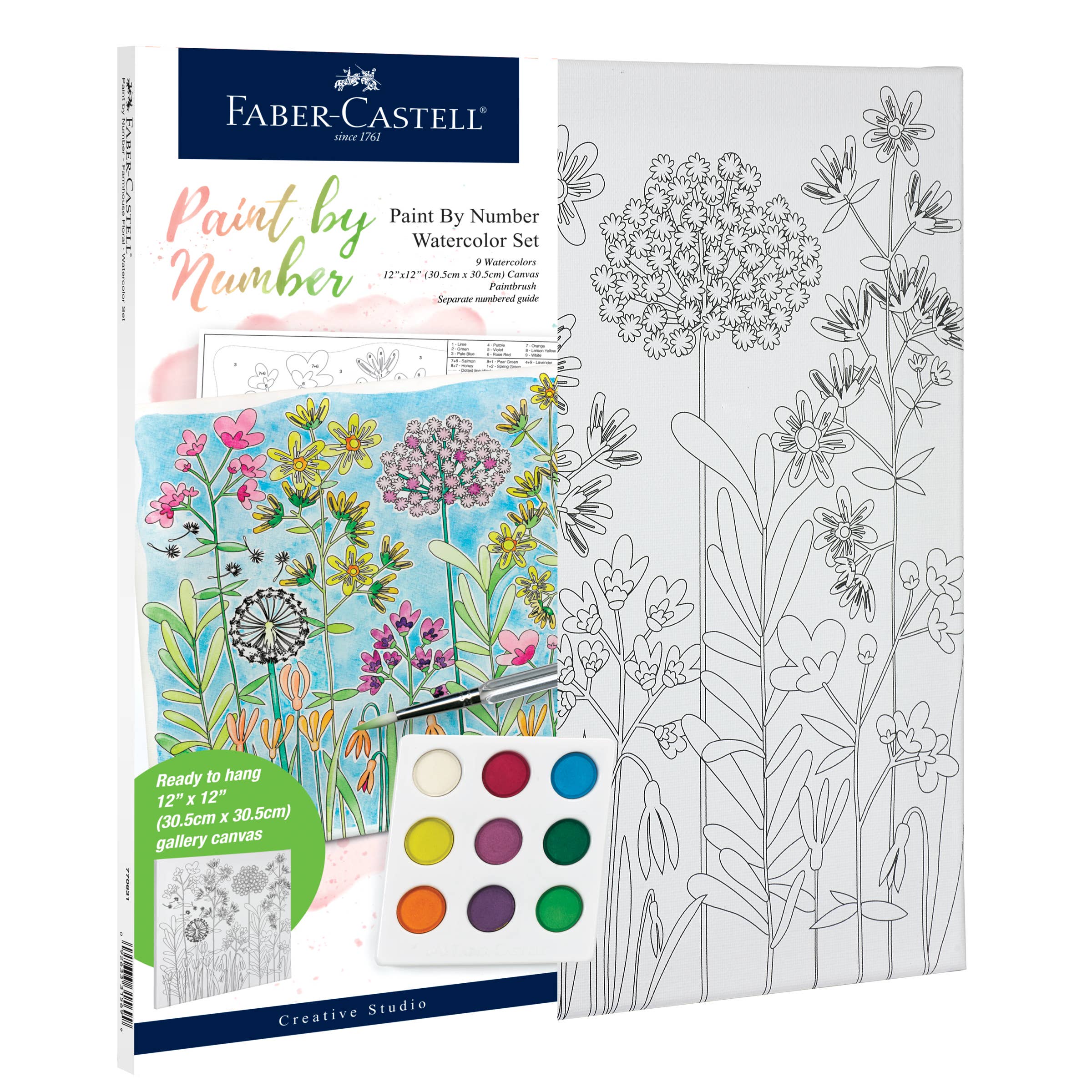 Educational Watercolor Art Kit: Paint-by-Number Farmhouse Floral Canvas – Learn Beginner Painting Techniques and Color Blending