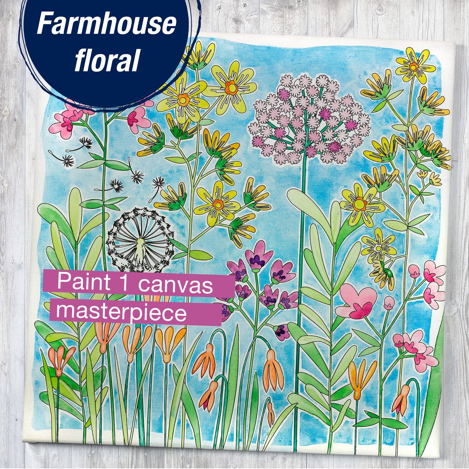 Educational Watercolor Art Kit: Paint-by-Number Farmhouse Floral Canvas – Learn Beginner Painting Techniques and Color Blending
