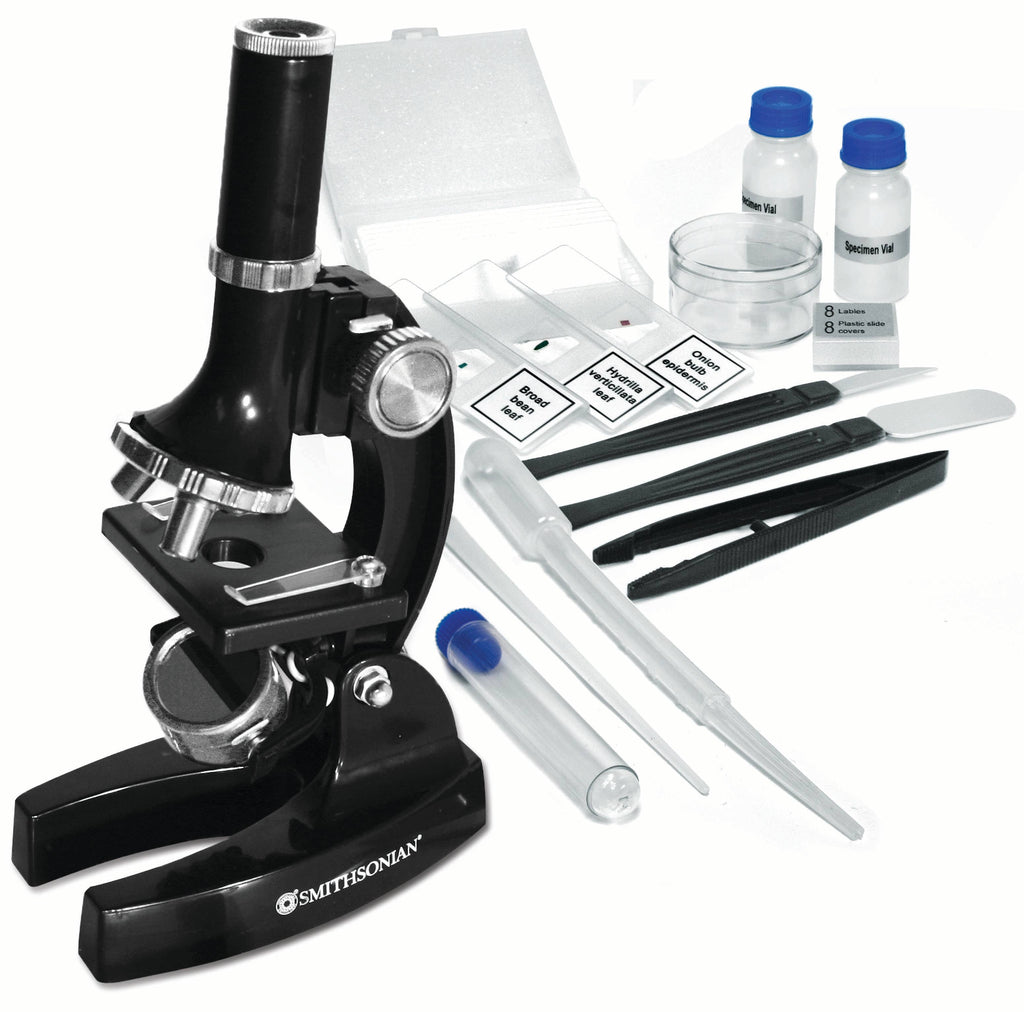 Smithsonian Microscope Science Lab Kit – STEM Biology Learning Tool with Slides, Specimen Tools, and Observation Equipment (Up to 900x Magnification)