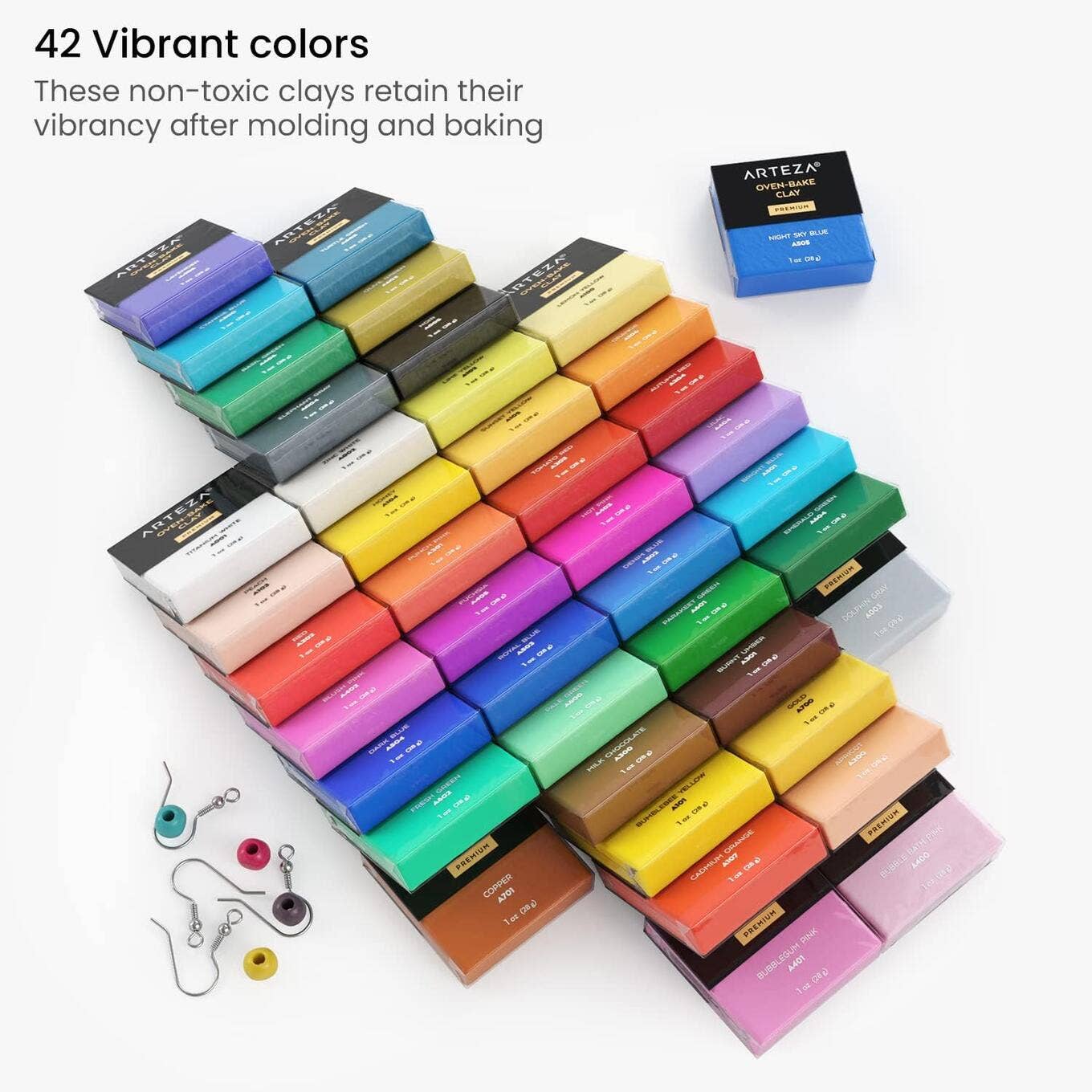 Educational Polymer Clay Art & Sculpture Kit – Color Theory, 3D Design & Creative Skill Development (Arteza® Oven Bake Clay, Tools & Accessories Set – 42 Colors)