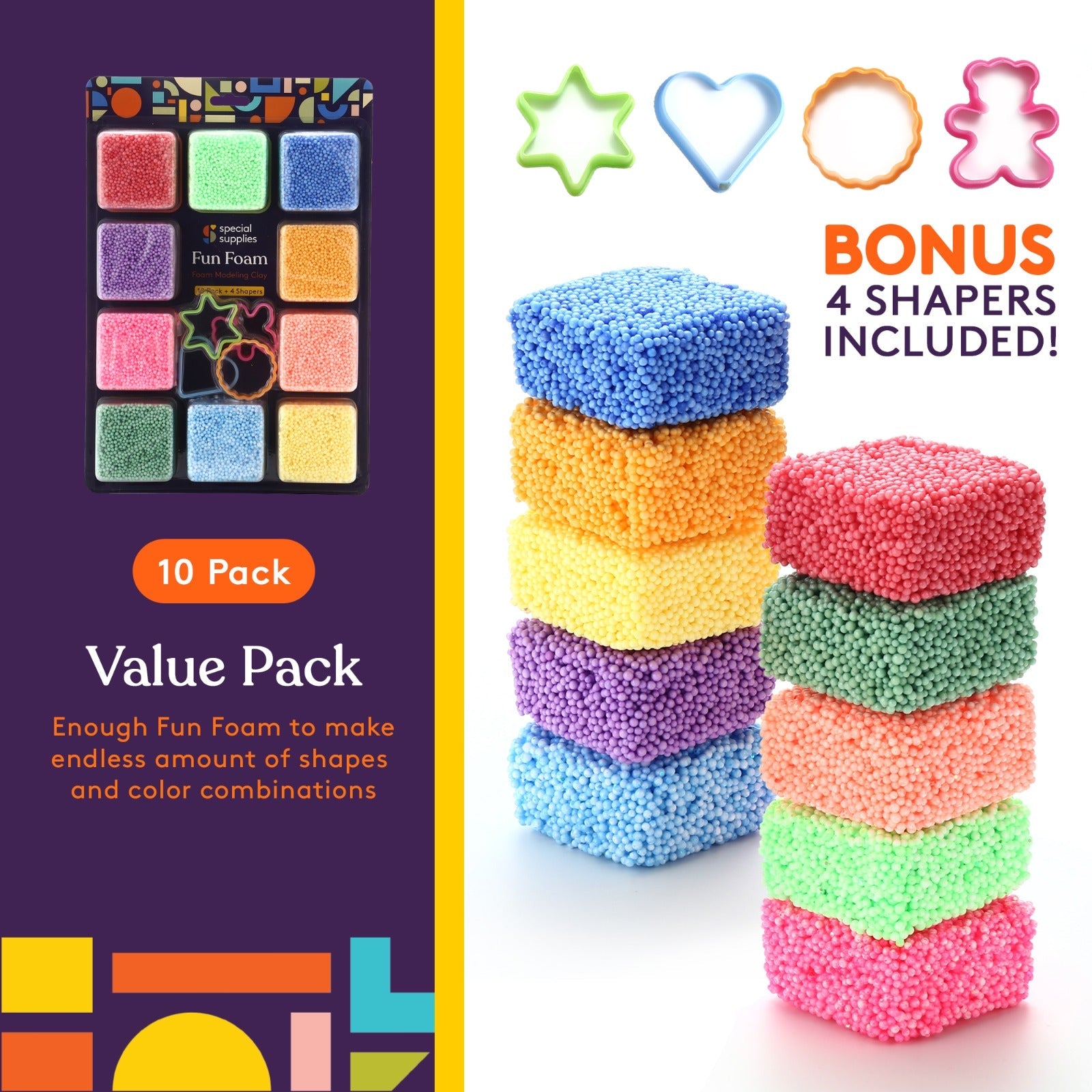 Fun Foam Modeling Foam Beads Play Kit ( 10 Blocks)-  4 Shapes